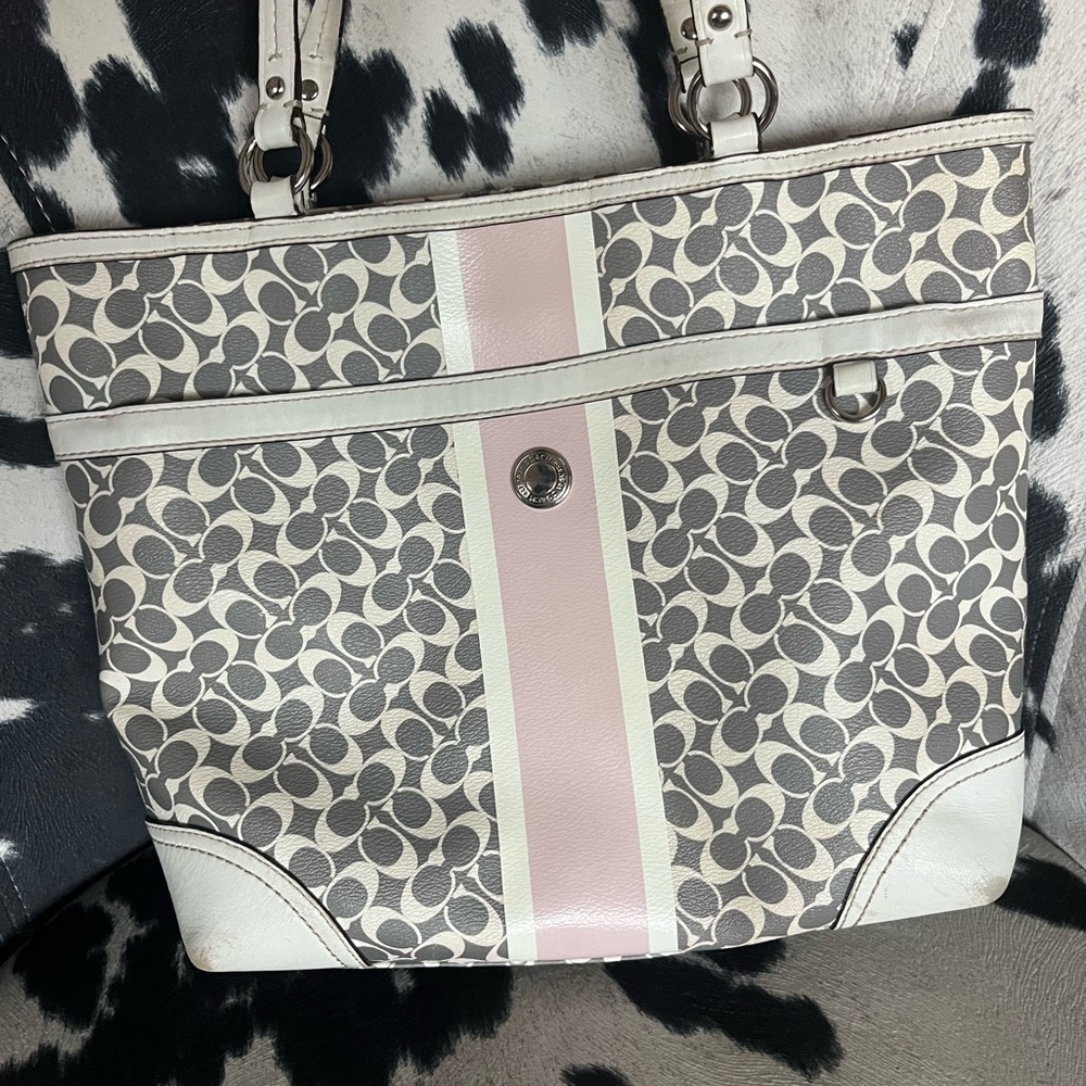Coach Pink and Gray Signature Tote Bag